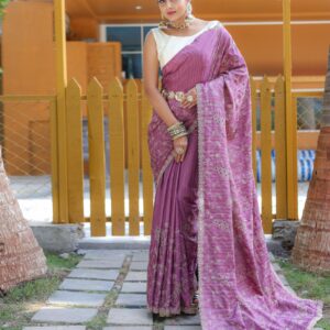 Women's Royal Prussian Blue Georgette Saree with Intricate Silver Thread & Mirror Work Embroidery β Perfect for Festive & Wedding Celebrations